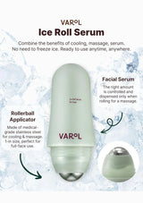 Varol Ice Roll Serum with rollerball applicator on a white background