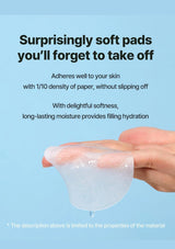 Hand holding a soft pad with text about its properties on a blue background