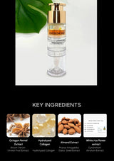 Skincare product with text on a yellow background