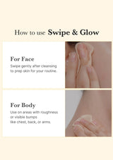 Instructions on how to use a skincare product for face and body on a beige background.