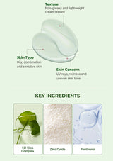 Product packaging with key features and ingredients on a light green background