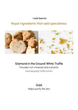 Advertisement for 'Diamond in the Ground White Truffle' with text and images of truffles and gold.