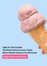 Flaner ABC Gelato Pore Mask with ice cream cone, carrots, and beetroot on a blue background