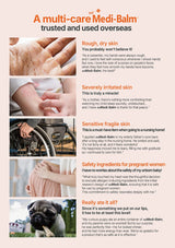 Advertisement for Medi-Balm with text and images of skin conditions and a dog.