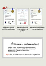 Patent information and warning label on a white background