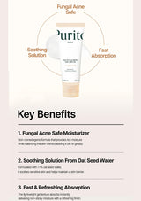 Purito skincare product with key benefits listed on a light pink background