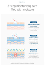 Diagram of 3-step moisturizing care process with labeled steps on a white background.