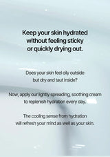 Text advertisement for a skin care product on a light blue background