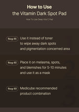 Instructions on how to use a Vitamin Dark Spot Pad with text on a dark background