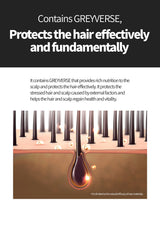 Advertisement for a hair care product with text about GREVERSE and its effects on hair and scalp.
