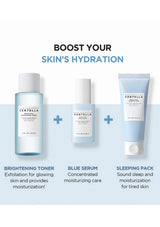 Three skincare products with labels on a white background