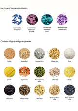 Illustration of lactic acid bacteria and grains on a white background