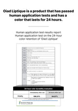 Product test report for 'Oiad Liptique' with color durability evaluation chart.