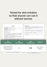 Product testing chart for skin irritation with text 'Tested for skin irritation so that anyone can use it without worries'.