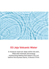 Ripple pattern on water surface with text about Jeju Volcanic Water