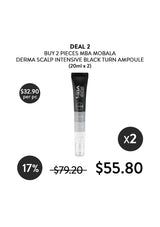 MBA Mobala Derma Scalp Intensive Black Turn Ampoule with pricing and deal information on a white background.