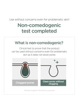 Product information card about non-comedogenic test for skin care product