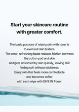Text describing skincare routine with DIVE IN Toner on a white background