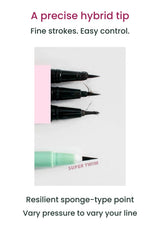 Conventional brush tips beside the pointed MERRYMONDE Super Twim hybrid sponge tip