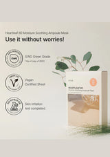 Heartleaf 80 Moisture Soothing Ampoule Mask packaging with certification logos on a light background