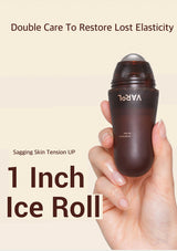 Hand holding a 1 Inch Ice Roll with text on a beige background