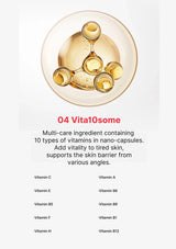Vita10some multi-care ingredient with vitamins in nano-capsules on a white background