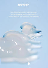 Hydrating serum with a watery gel texture on a light blue background
