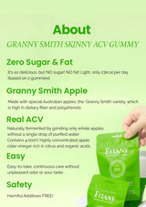 Green packaging of Fitany Granny Smith Skinny ACV Gummies with text detailing product features.