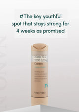 Vely Vely Nano N'D 1200 Lifting Cream bottle on a light gray background with text about youthfulness.