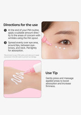 Instructions for using a skincare product with close-up images of application on skin.