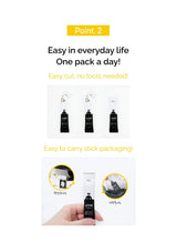 Product packaging with text highlighting ease of use and convenience on a white background