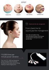 Advertisement for a facial treatment device with text and images of a woman's face.