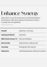 Product label with ingredients and benefits on a white background