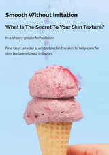 Pink ice cream cone with text about skin care and beet powder