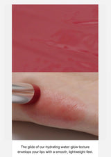 Close-up of a lip with a smooth texture, showing the hydrating water-glow effect.