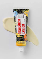 Blendedub Lemon toothpaste tube with colorful packaging on a white background