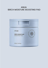 A container of ANUA Birch Moisture Boosting Pads with text indicating it has 70 pads inside.