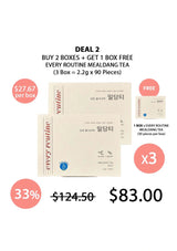 Promotional offer for Every Routine Mealdang Tea with packaging and pricing details.