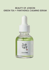 Beauty of Joseon Green Tea + Panthenol Calming Serum bottle on a light green background