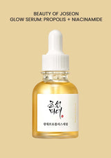 Beauty of Joseon glow serum with propolis and niacinamide on a beige background