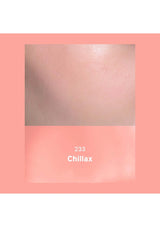 Cosmetic product with 'Chillax' shade name on a pink background