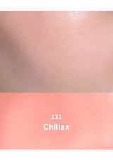 Cosmetic product with 'Chillax' shade name on a pink background