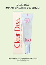 Clear Dea Minari Calming Gel Serum packaging on a light green background