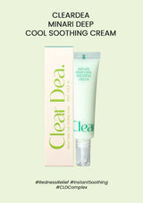 Clear Dea Minari Deep Cool Soothing Cream with packaging on a light green background