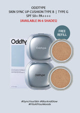 Oddtype Skin Sync Up Cushion Type B with two shades on a light gray background
