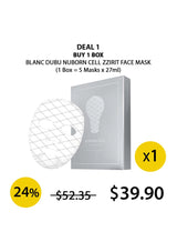 Promotional graphic for Blanc Dubuc Nuborn Cell Zzirit face mask deal with price and discount information.