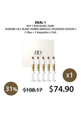 Nuborn Cell Blanc Dubu power ampoules with pricing and deal information on a white background