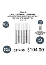 Promotional offer for AIDA Glutathione Brightening Ampoule with pricing and quantity details.