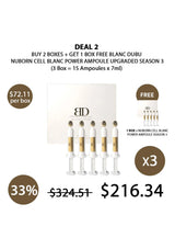 Promotional graphic for Nuborn Cell Blanc Power Ampoule with pricing and deal details.
