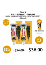 Promotional offer for Blanc Dubu Happy Breath Lemon toothpaste with a discount on purchase.